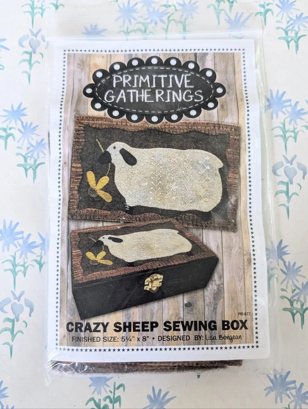 Primitive Gatherings Crazy Sheep Sewing Box Kit NEW Wool Applique Embroidery DIY